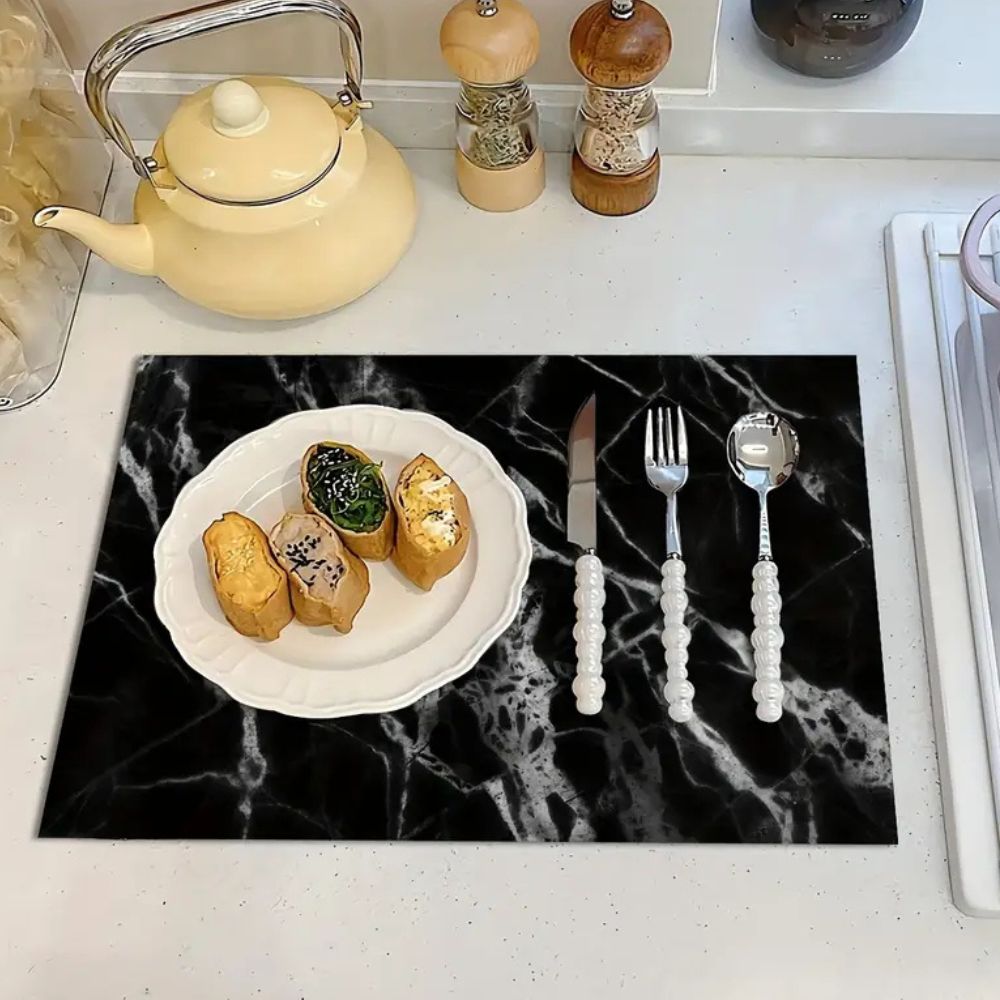 Marble Print Dish Drying Mat – Absorbent Quick-Dry Countertop Mat