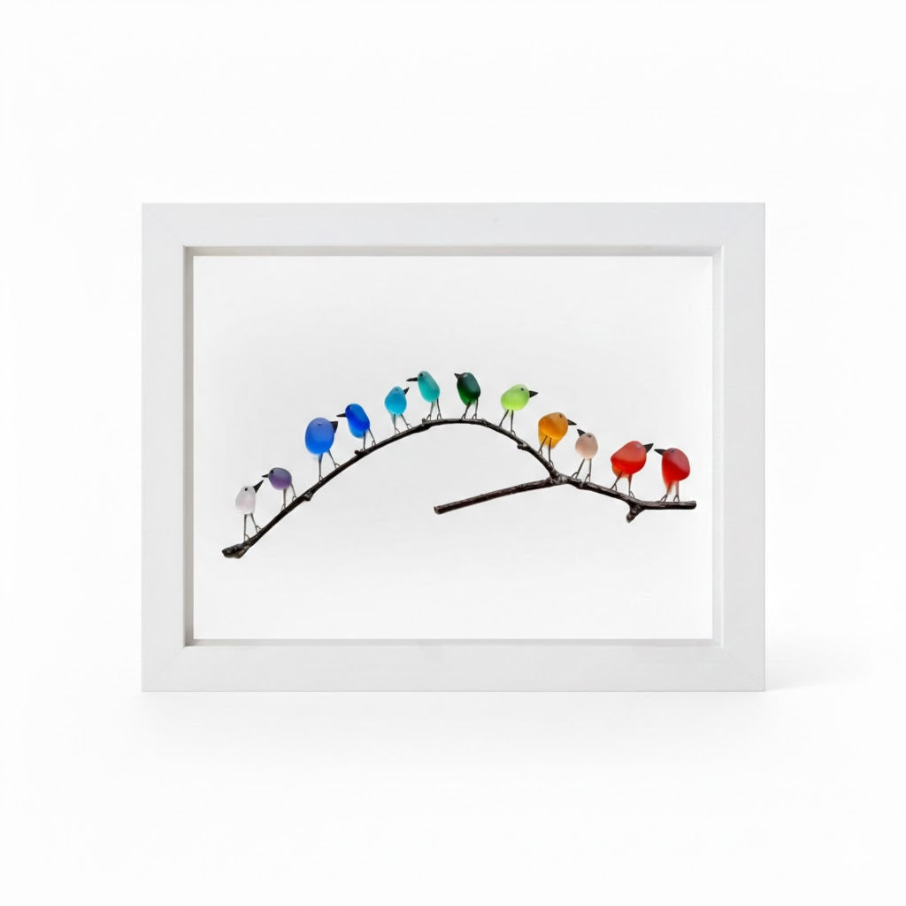Coastal Sea Glass Bird Wall Art – Driftwood Framed Beach Decor