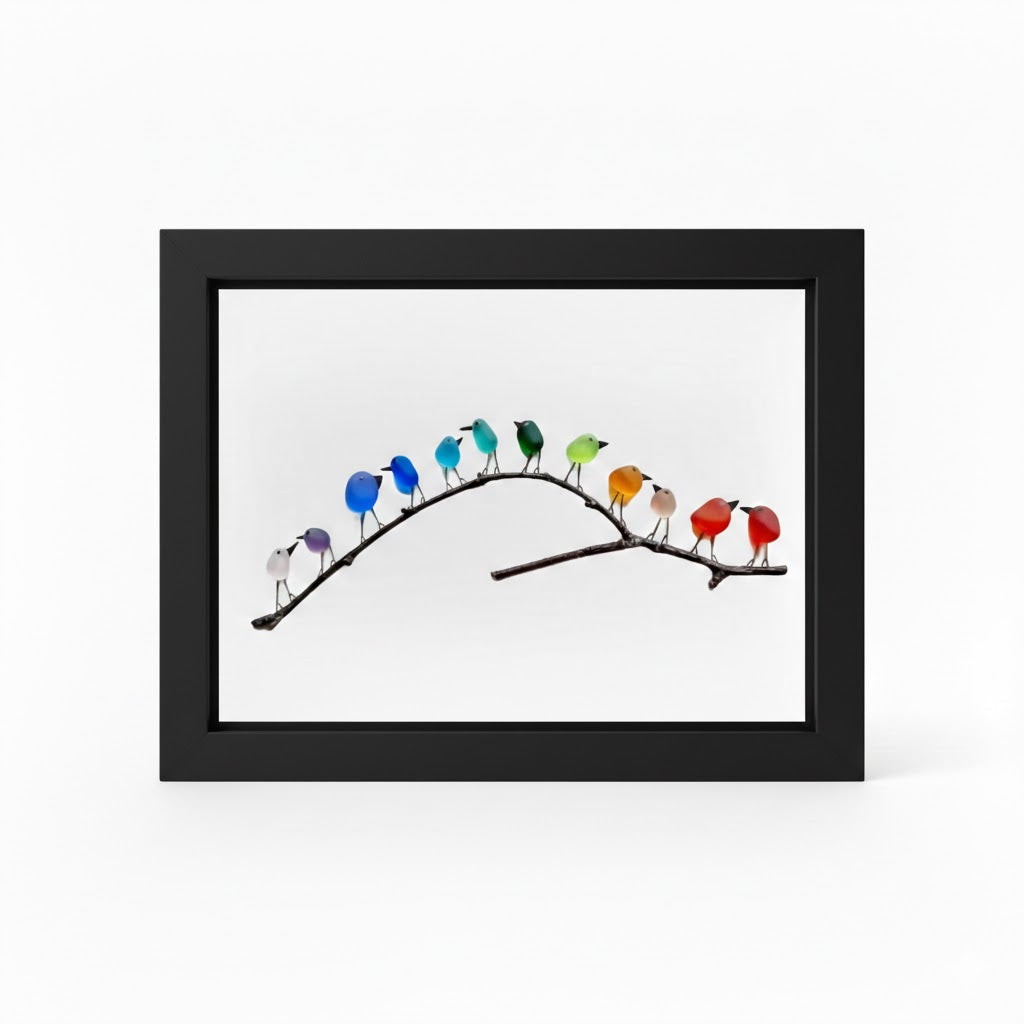 Coastal Sea Glass Bird Wall Art – Driftwood Framed Beach Decor