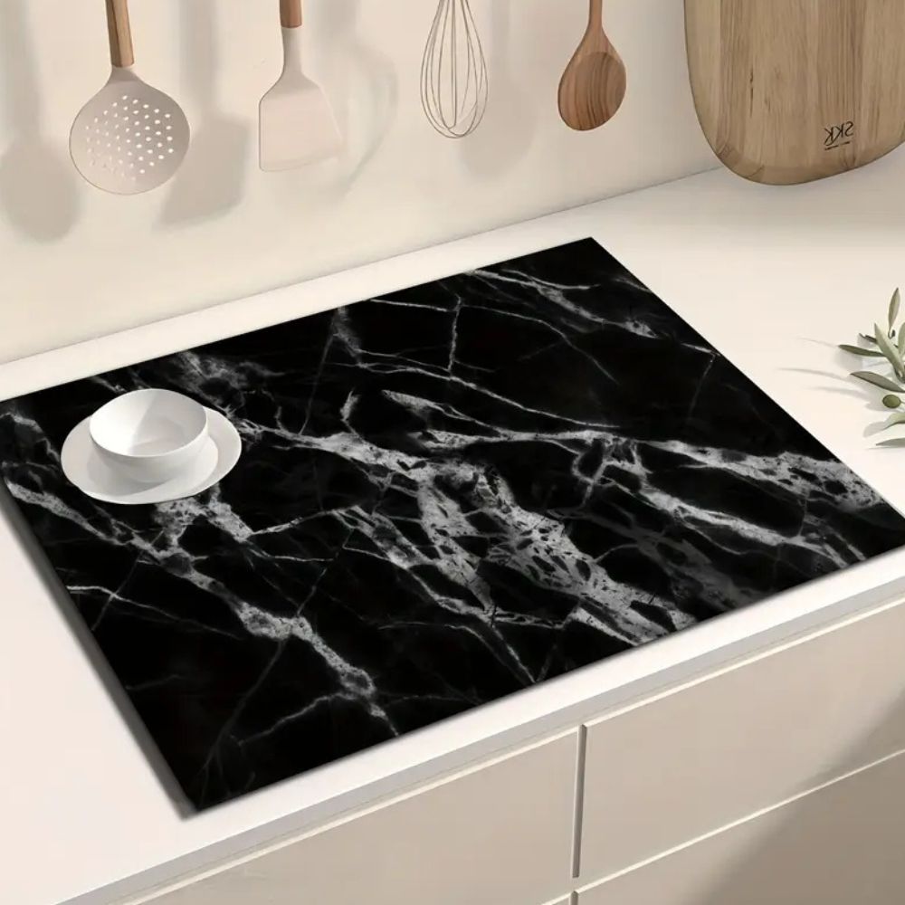 Marble Print Dish Drying Mat – Absorbent Quick-Dry Countertop Mat