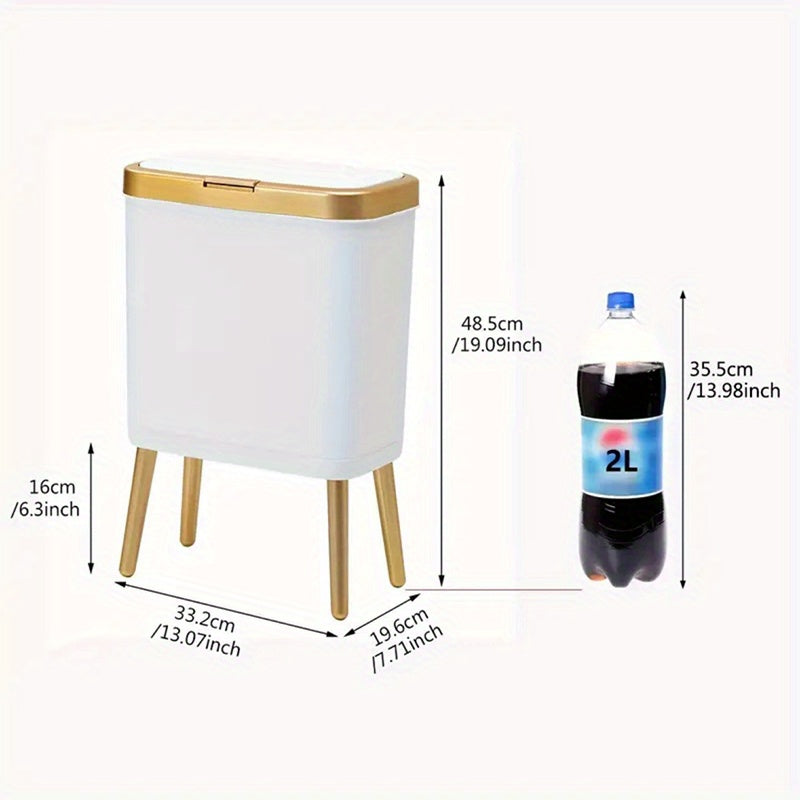 Odor-Sealed 15L Trash Can with Raised Legs – Modern Slim Kitchen & Bath Bin