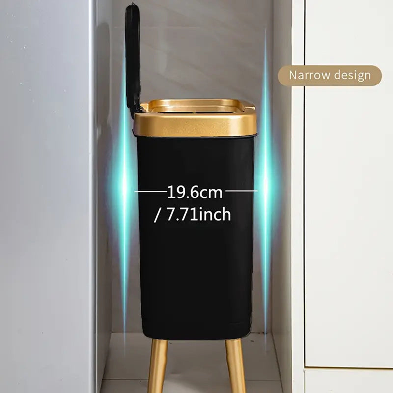 Odor-Sealed 15L Trash Can with Raised Legs – Modern Slim Kitchen & Bath Bin