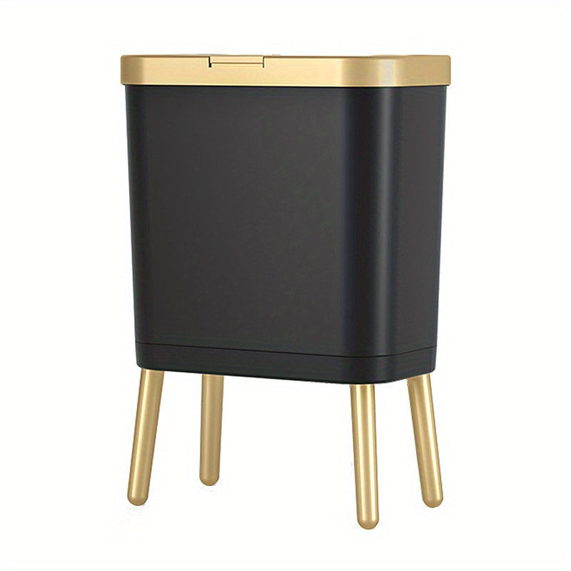Odor-Sealed 15L Trash Can with Raised Legs – Modern Slim Kitchen & Bath Bin