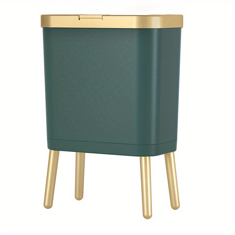 Odor-Sealed 15L Trash Can with Raised Legs – Modern Slim Kitchen & Bath Bin