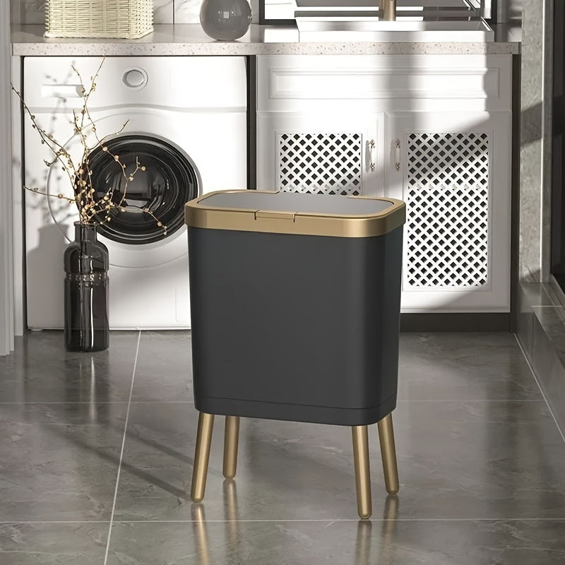 Odor-Sealed 15L Trash Can with Raised Legs – Modern Slim Kitchen & Bath Bin