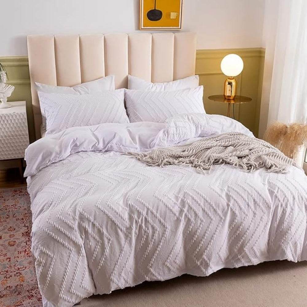 Chevron Plush Quilt Cover Set (3 Pcs) – Soft Warm Textured Bedding