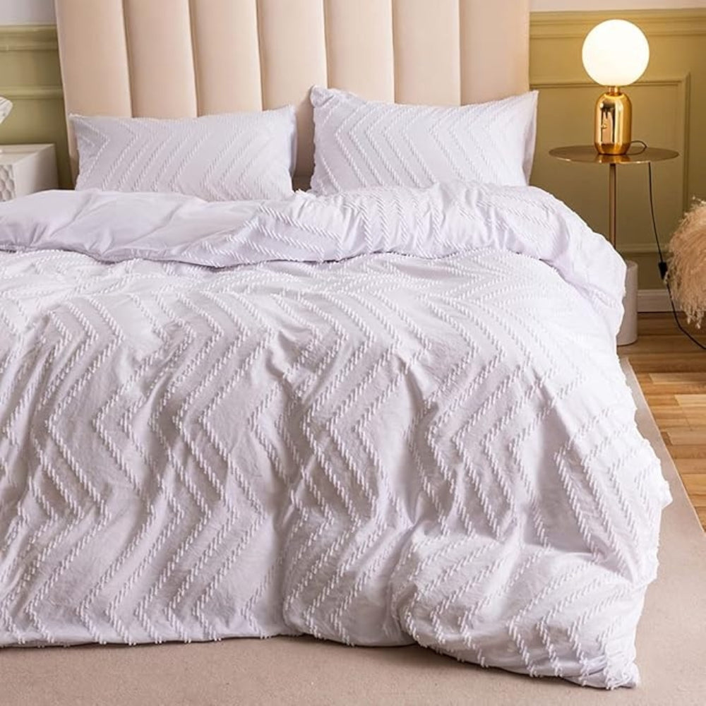 Chevron Plush Quilt Cover Set (3 Pcs) – Soft Warm Textured Bedding