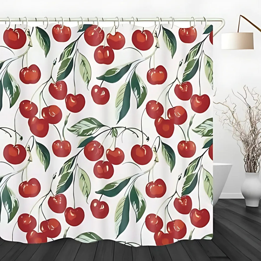 Sweet Cherry Delight Shower Curtain – Fruity Waterproof Bath Curtain