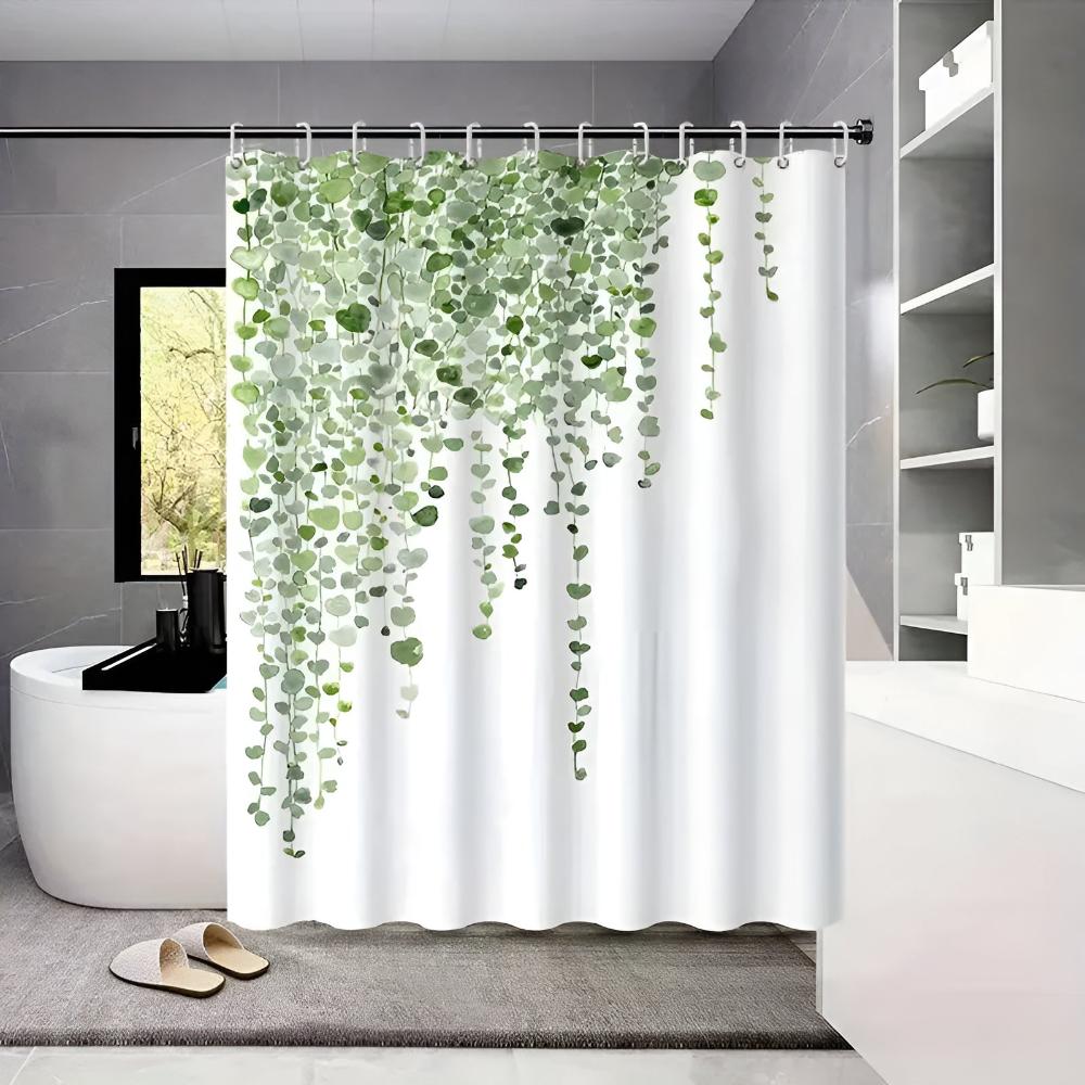 Leaf Drop Vine Shower Curtain – Botanical Waterproof Fabric Bath Curtain