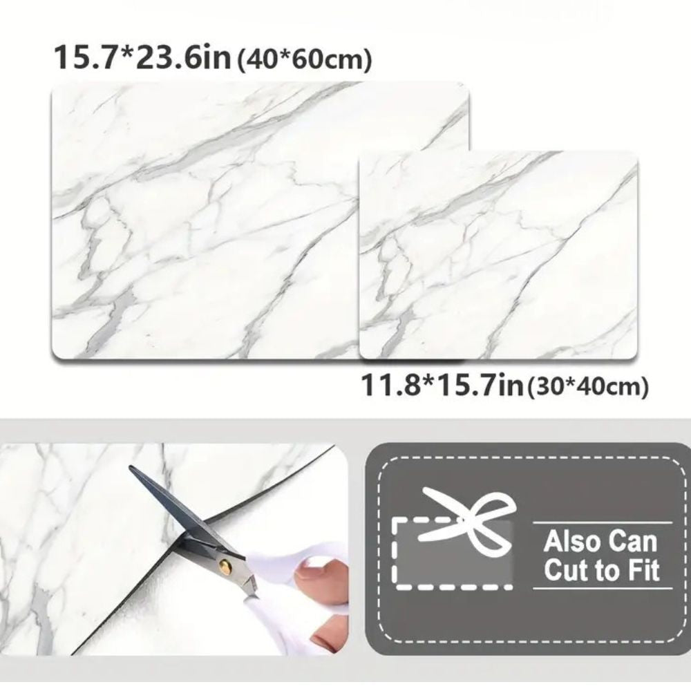 Marble Print Dish Drying Mat – Absorbent Quick-Dry Countertop Mat