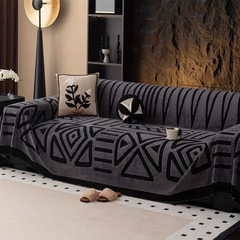 Luxury Urban Maze Sofa Cover – Textured Non-Slip Couch Slipcover