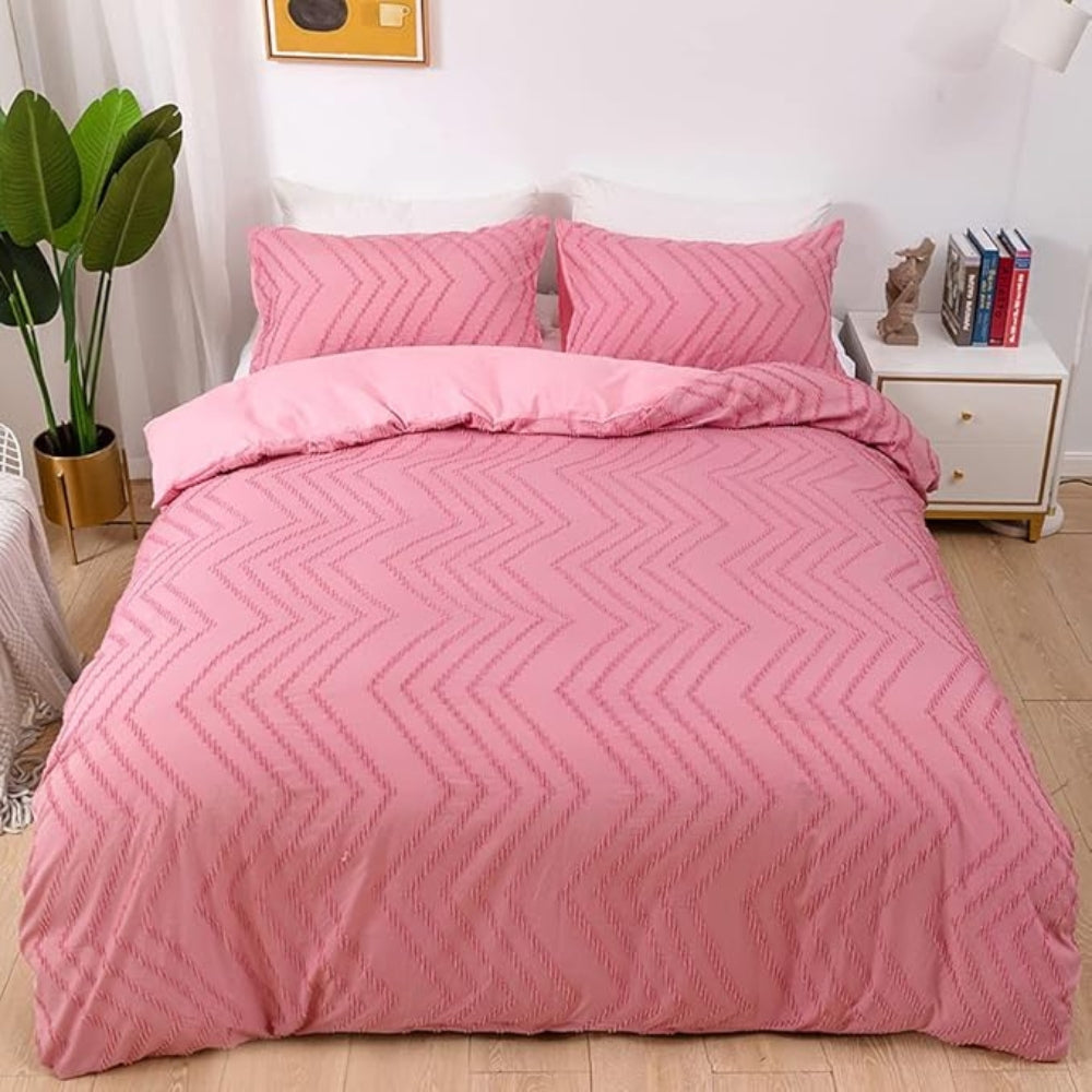 Chevron Plush Quilt Cover Set (3 Pcs) – Soft Warm Textured Bedding