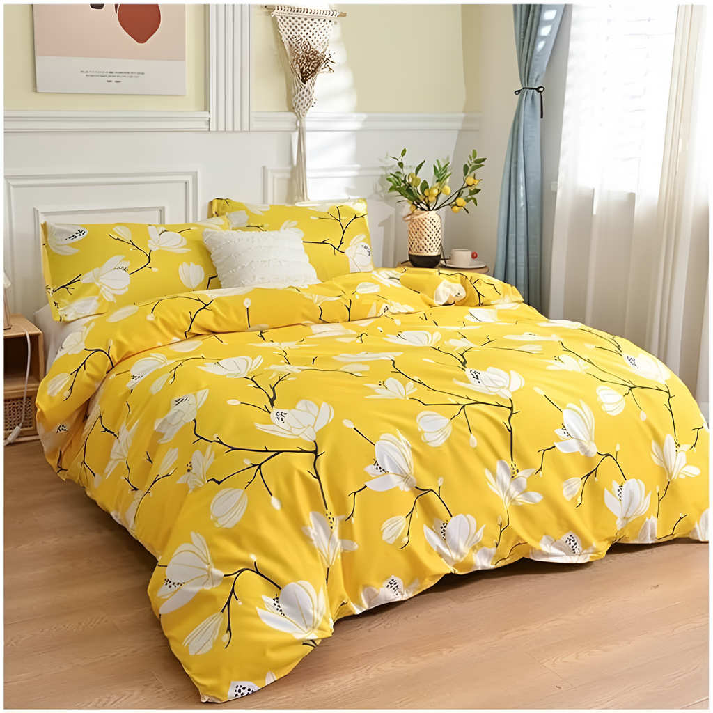 Yellow Blossom Duvet Cover Set (3 Pcs) – Floral Soft Bedding