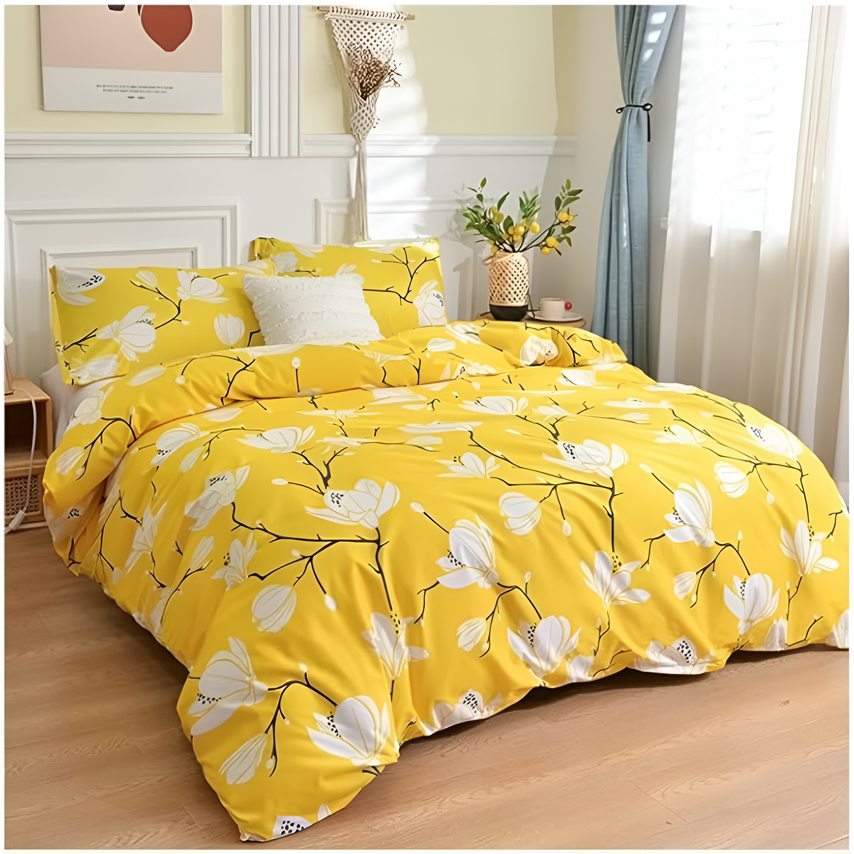 Yellow Blossom Duvet Cover Set (3 Pcs) – Floral Soft Bedding