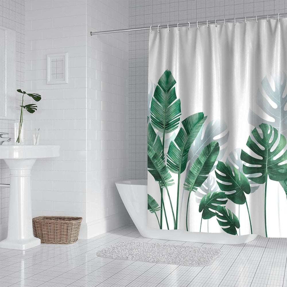 Tropical Monstera Leaves Shower Curtain – Botanical Waterproof Bath Curtain