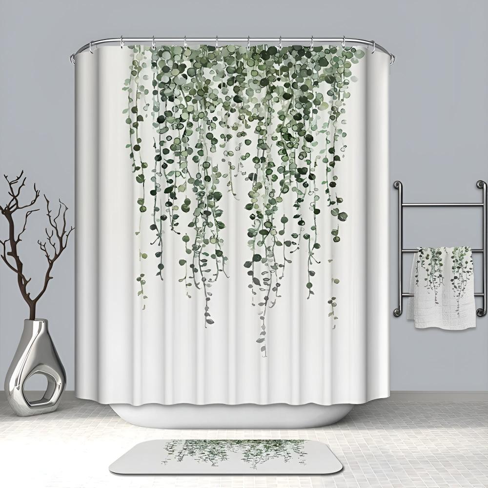 Leaf Drop Vine Shower Curtain – Botanical Waterproof Fabric Bath Curtain