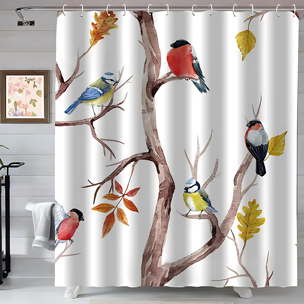 Bird & Tree Branches Shower Curtain – Natural Waterproof Bath Curtain
