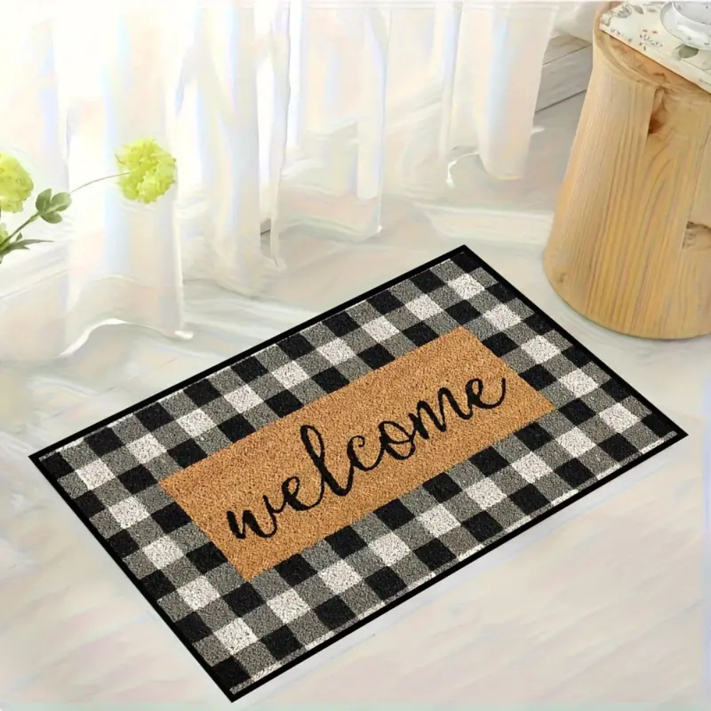 Buffalo Plaid Welcome Door Mat – Absorbent Non-Slip Entryway Mat