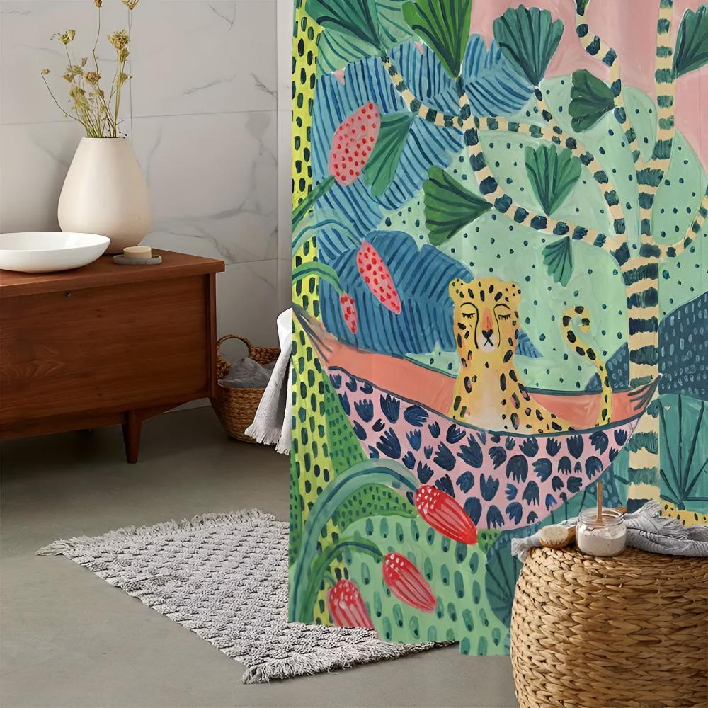 Tropical Cheetah Shower Curtain – Waterproof Fabric Bath Curtain