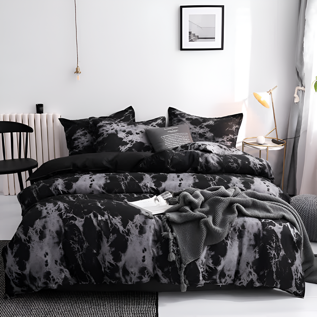Luxe Black Marble Duvet Cover Set (3 Pcs) – Modern Bedding