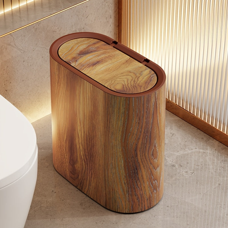 Marble-Look Trash Can with Lid | Modern Oval Bathroom & Kitchen Bin