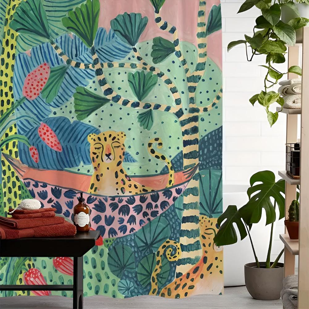 Tropical Cheetah Shower Curtain – Waterproof Fabric Bath Curtain