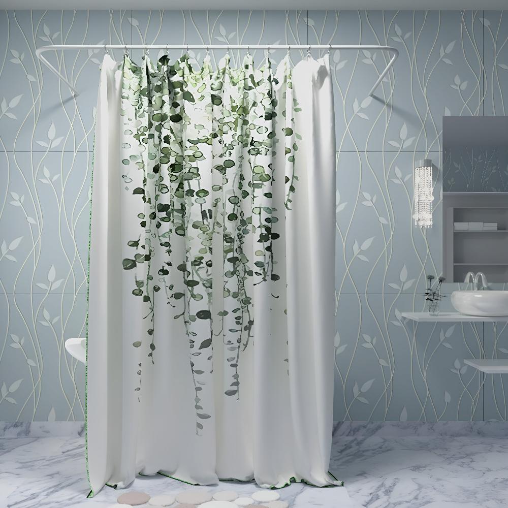 Leaf Drop Vine Shower Curtain – Botanical Waterproof Fabric Bath Curtain