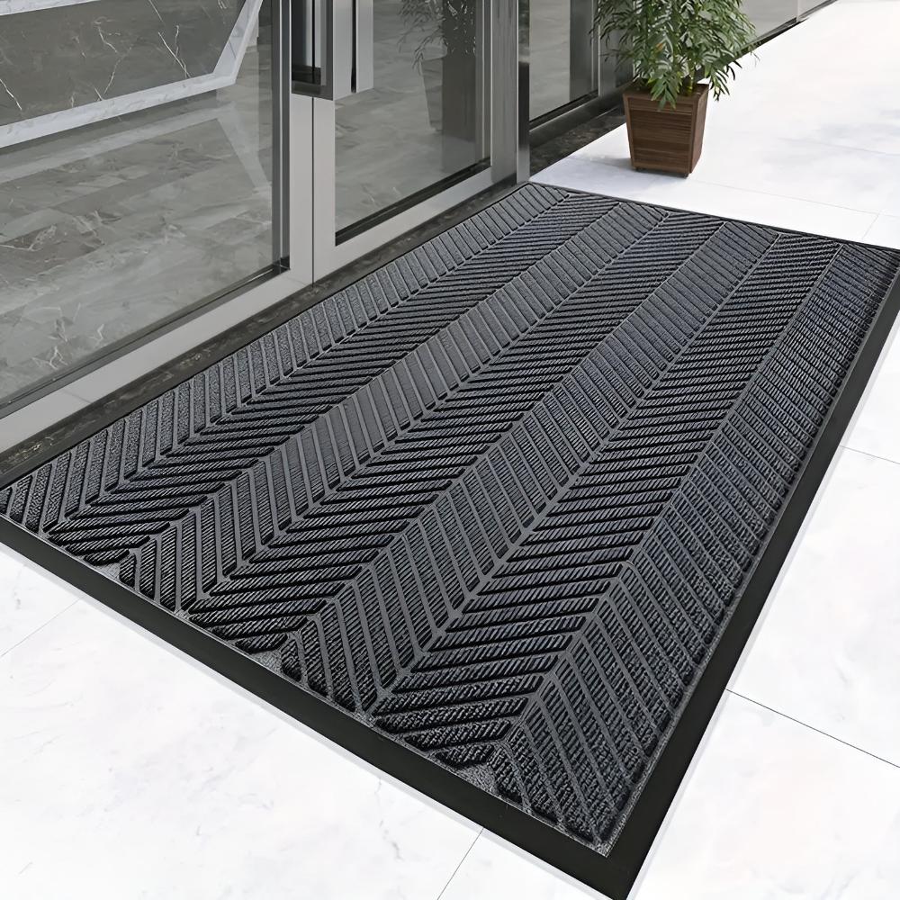 Chevron Ridges Non-Slip Door Mat – Absorbent Scraping Entryway Mat