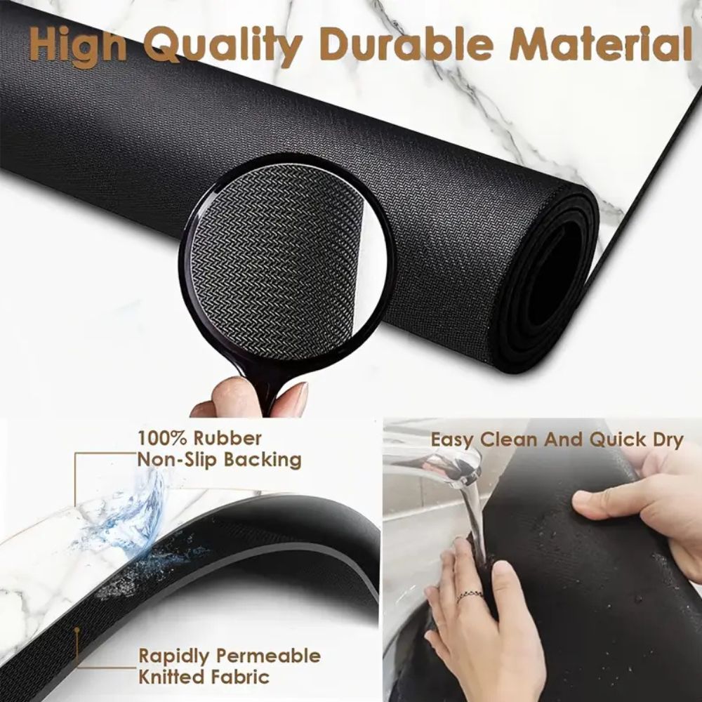 Marble Print Dish Drying Mat – Absorbent Quick-Dry Countertop Mat