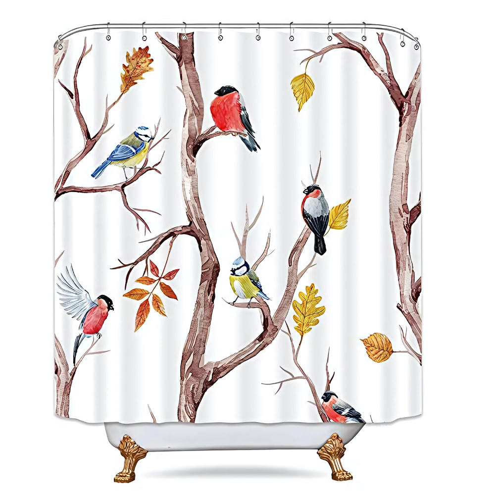 Bird & Tree Branches Shower Curtain – Natural Waterproof Bath Curtain