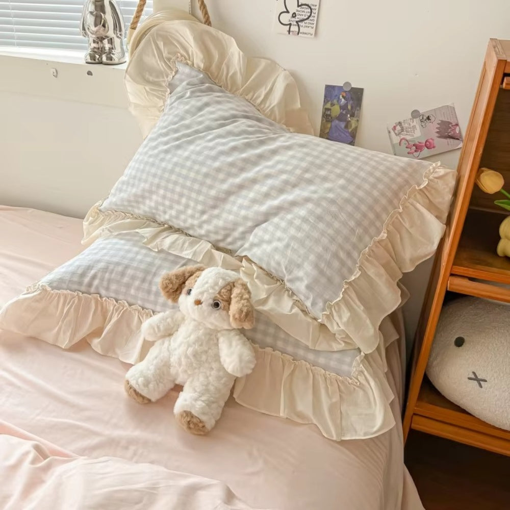 Gingham Check Ruffled Duvet Cover Set – Cottage-Style Bedding