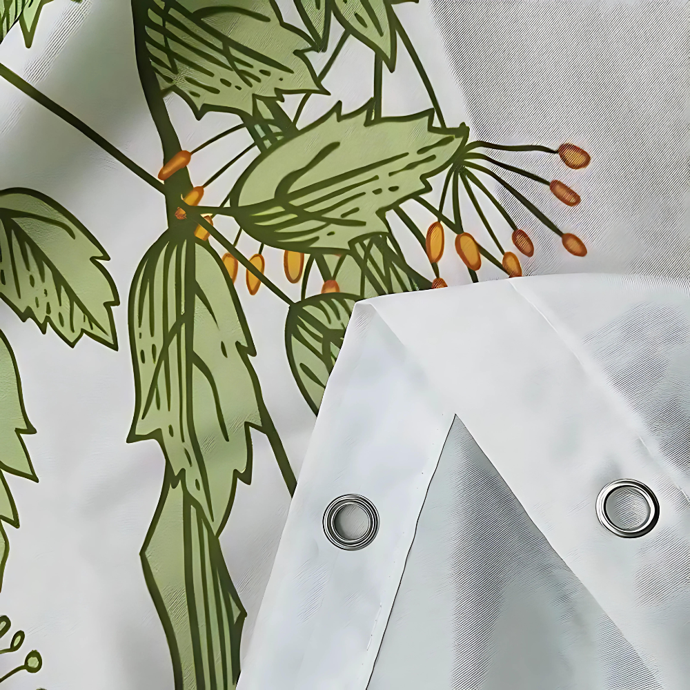 Pastoral Plants Waterproof Shower Curtain – Botanical Fabric Bath Curtain