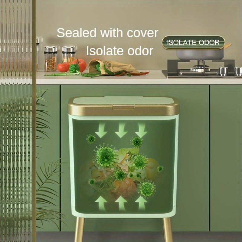 Odor-Sealed 15L Trash Can with Raised Legs – Modern Slim Kitchen & Bath Bin