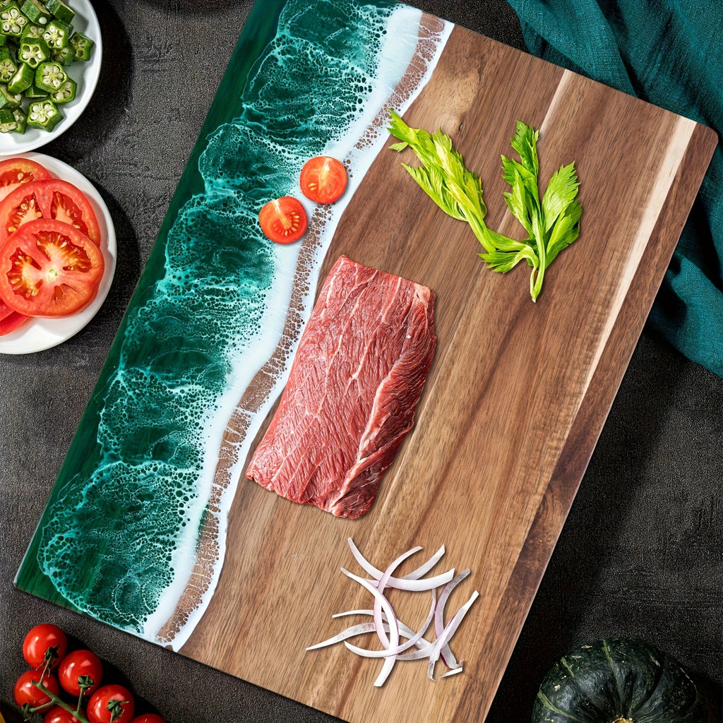 Wave Resin Acacia Serving Board – Ocean-Inspired Cheese & Charcuterie Board