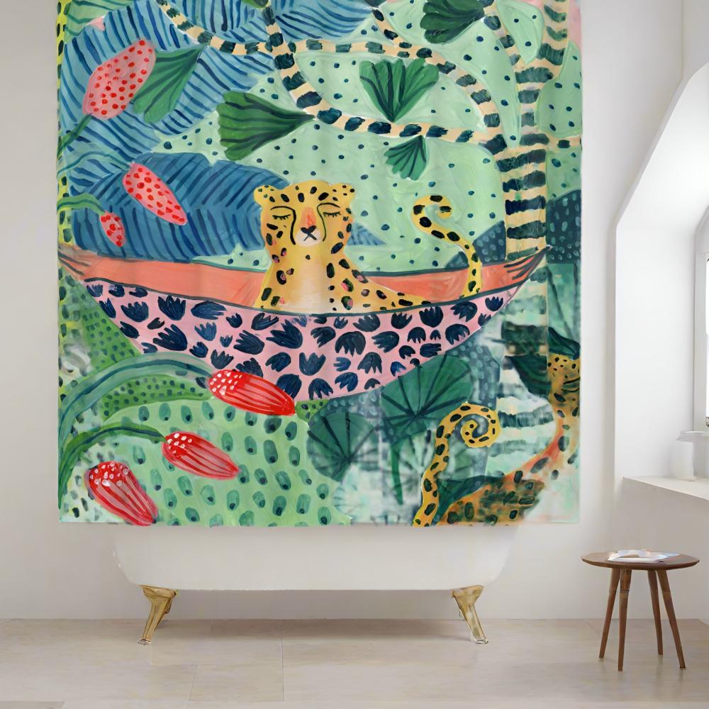 Tropical Cheetah Shower Curtain – Waterproof Fabric Bath Curtain