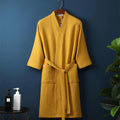 Waffle V-Neck Bathrobe – Lightweight Absorbent Cotton Robe