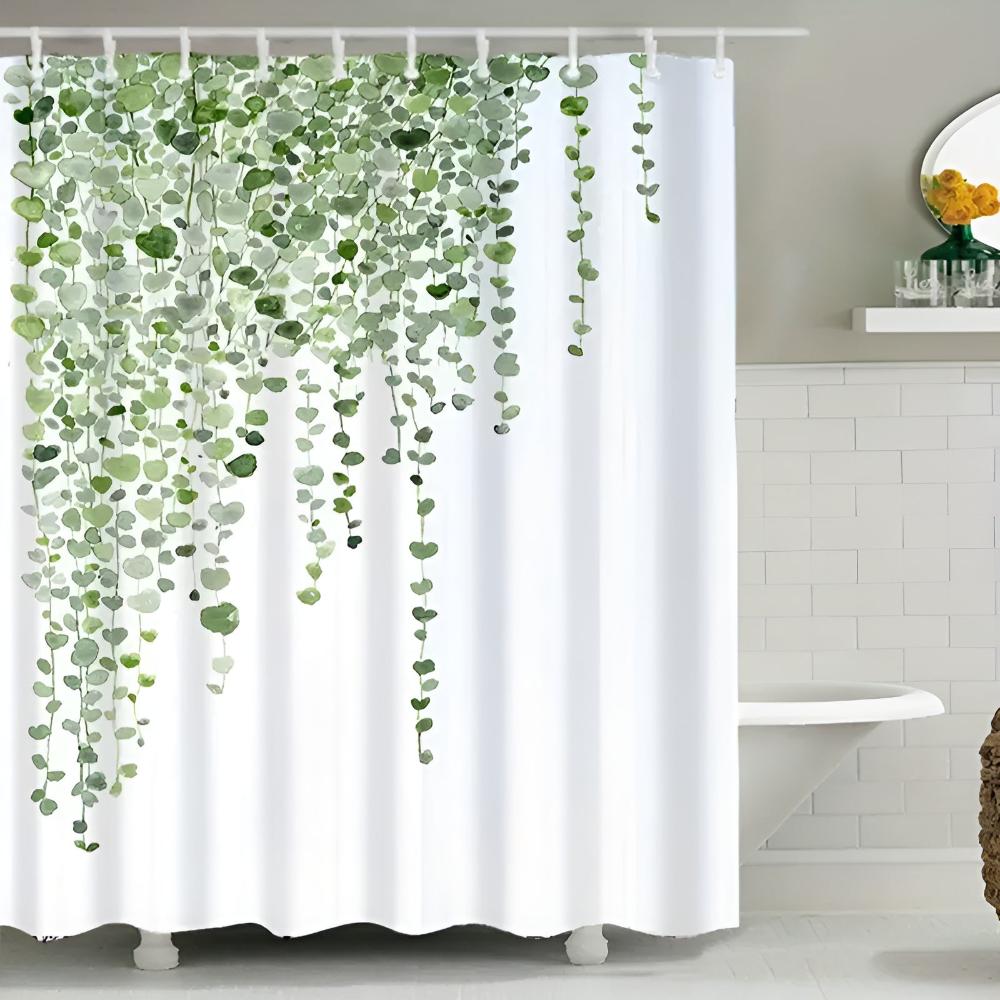 Leaf Drop Vine Shower Curtain – Botanical Waterproof Fabric Bath Curtain