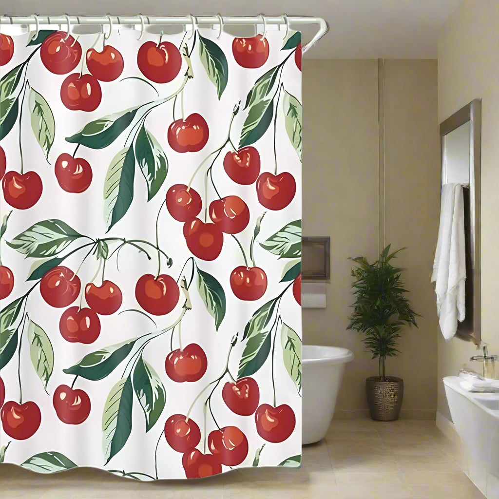 Sweet Cherry Delight Shower Curtain – Fruity Waterproof Bath Curtain