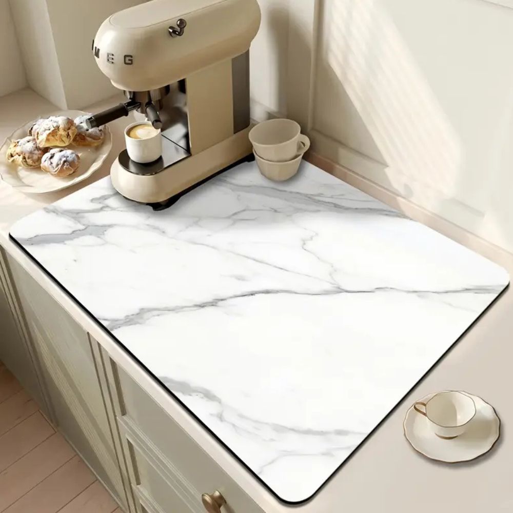 Marble Print Dish Drying Mat – Absorbent Quick-Dry Countertop Mat