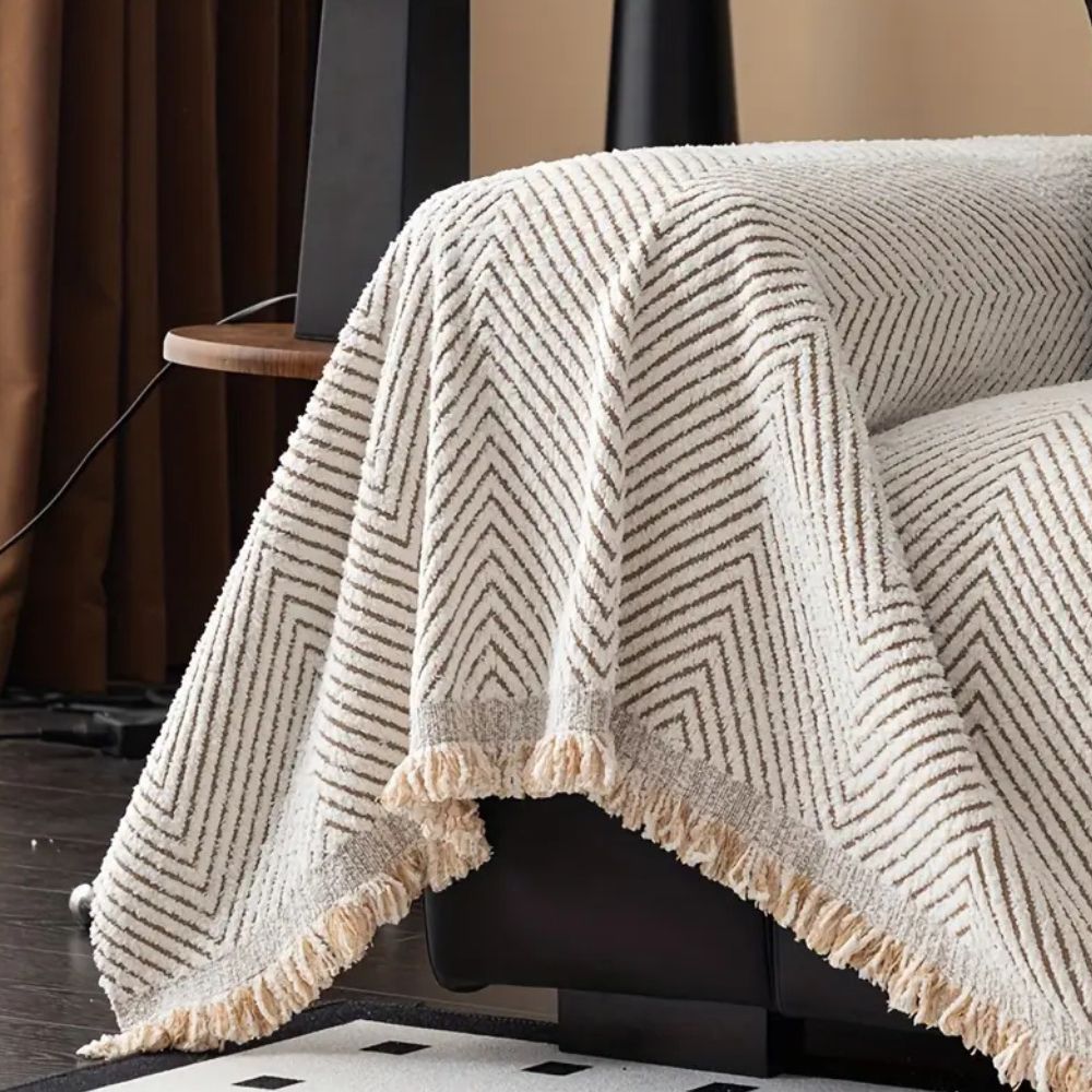 Stripe Herringbone Sofa Cover – Woven Non-Slip Couch Slipcover