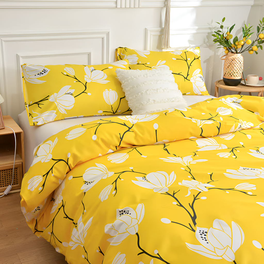 Yellow Blossom Duvet Cover Set (3 Pcs) – Floral Soft Bedding