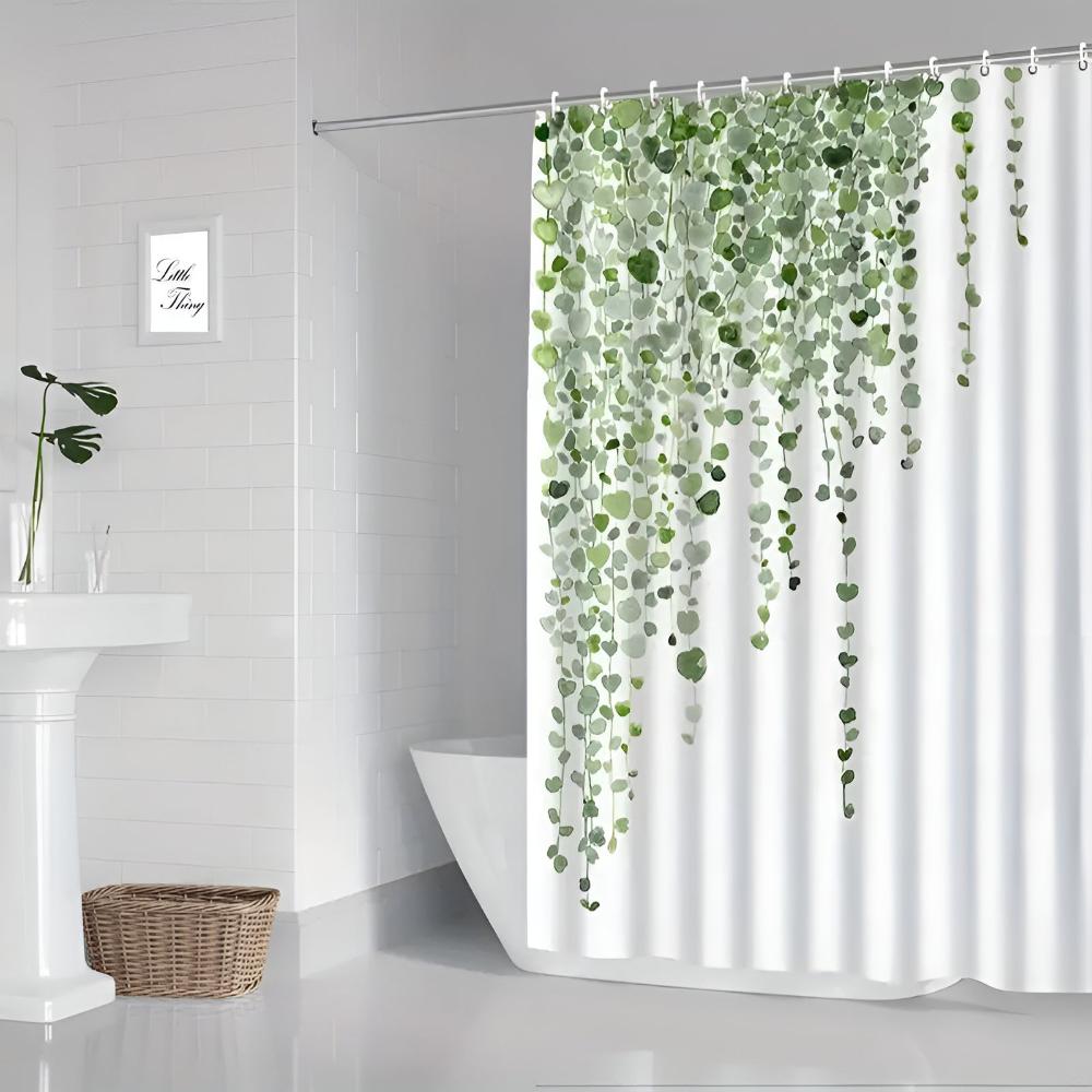 Leaf Drop Vine Shower Curtain – Botanical Waterproof Fabric Bath Curtain
