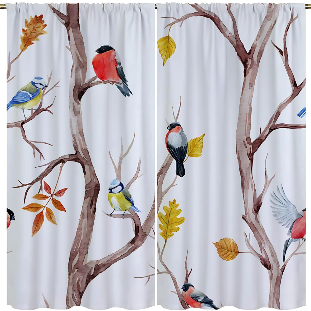 Bird & Tree Branches Shower Curtain – Natural Waterproof Bath Curtain