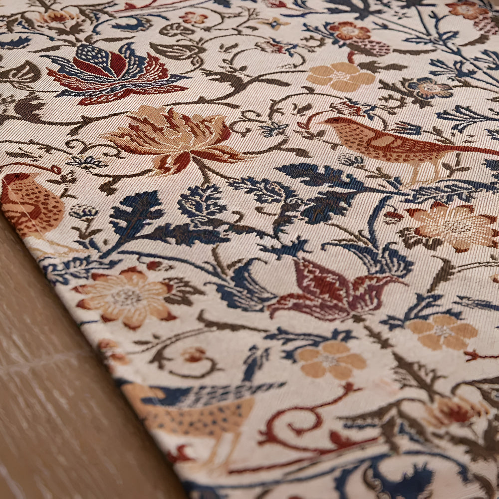 Vintage Floral & Bird Jacquard Table Runner – Elegant Woven Table Decor