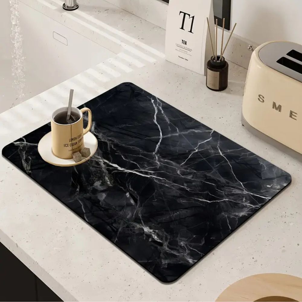 Marble Print Dish Drying Mat – Absorbent Quick-Dry Countertop Mat