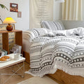 Soft Stripe & Tassel Duvet Cover Set (3 Pcs) – Cosy Textured Bedding