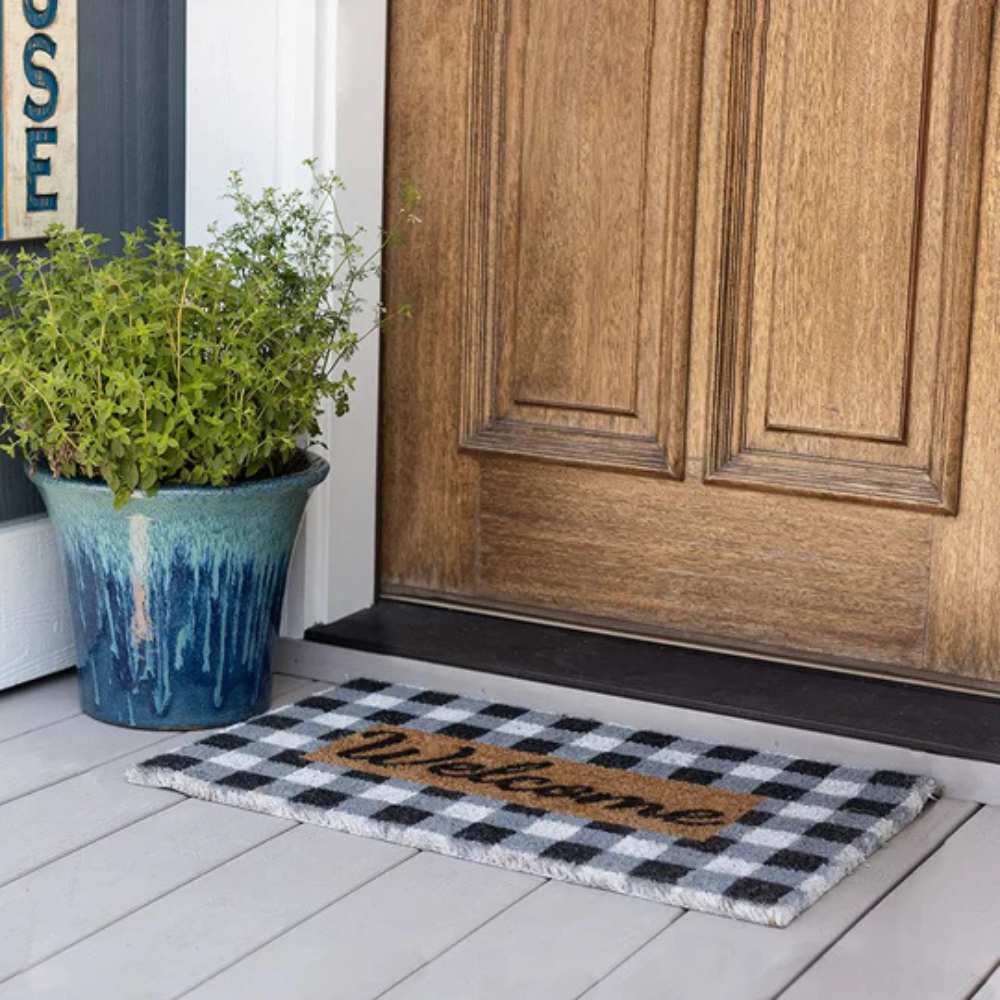Buffalo Plaid Welcome Door Mat – Absorbent Non-Slip Entryway Mat