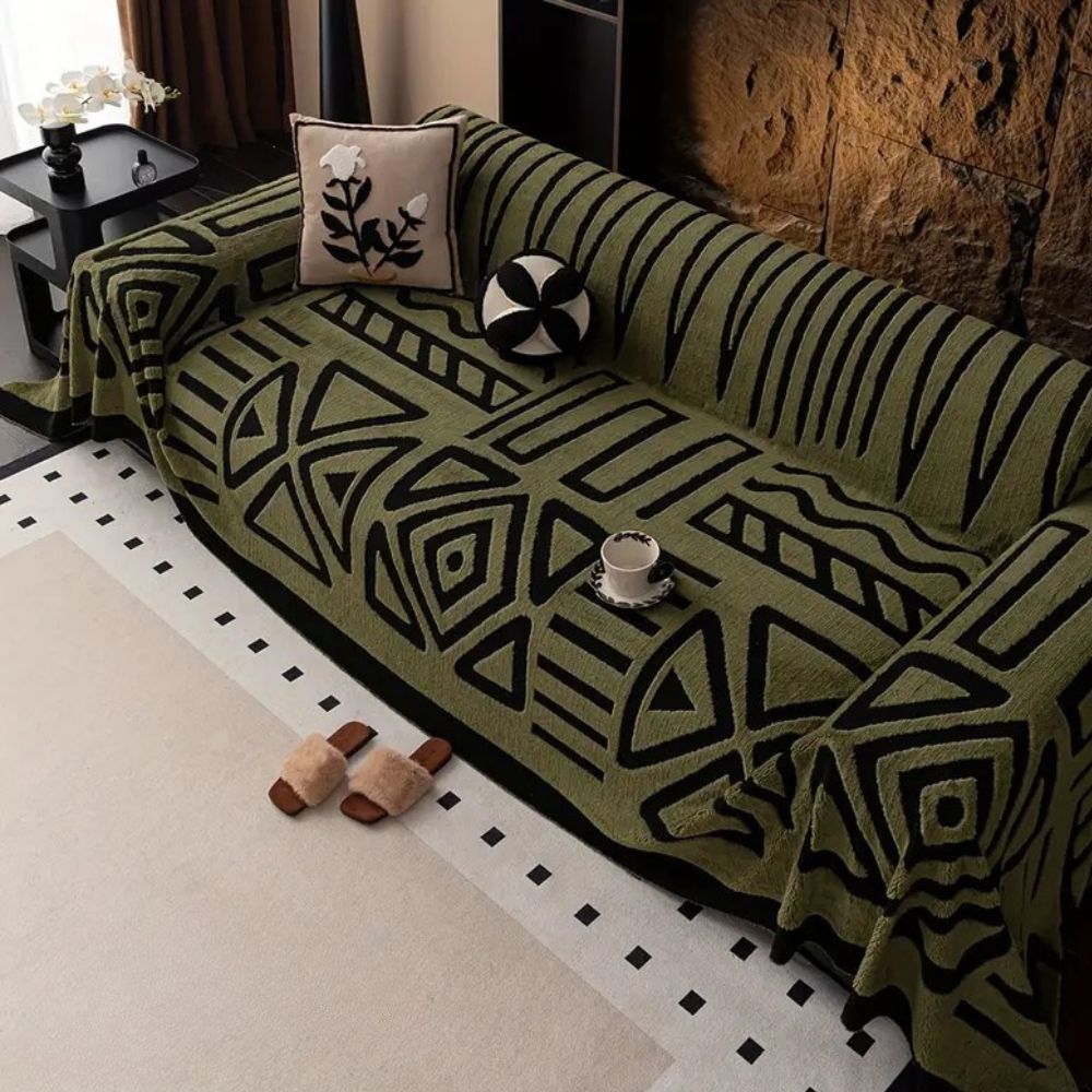 Luxury Urban Maze Sofa Cover – Textured Non-Slip Couch Slipcover