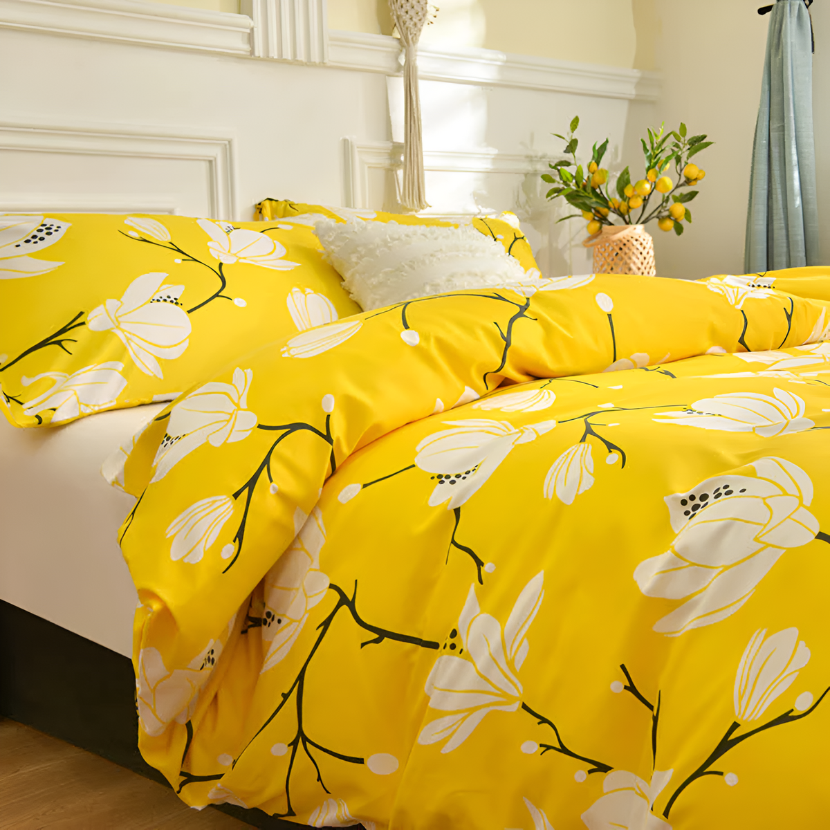 Yellow Blossom Duvet Cover Set (3 Pcs) – Floral Soft Bedding