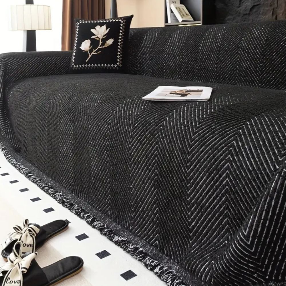 Stripe Herringbone Sofa Cover – Woven Non-Slip Couch Slipcover